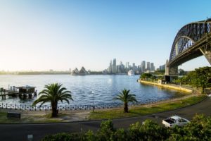 morning view across harbour to Sydney opera house