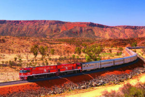 the ghan train with Australian landscape