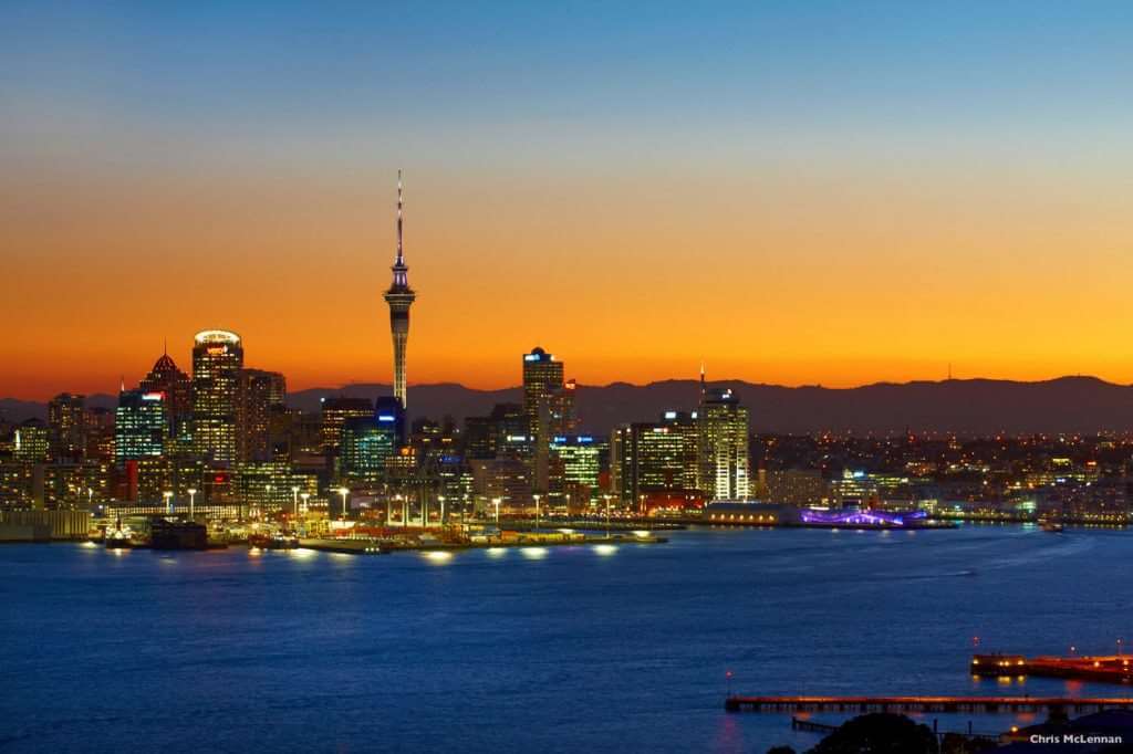 Auckland cityscape, sunset