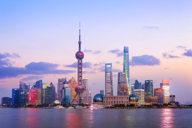 shanghai skyline at sunset from Shanghai bund