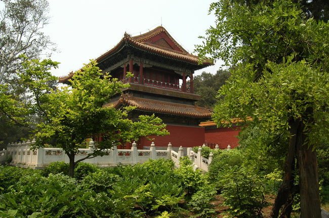 red building in trees Jingshan park Beijing