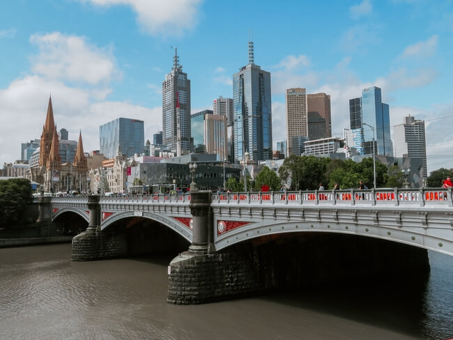 Australia Melbourne cityscape skyline Princes bridge daytime