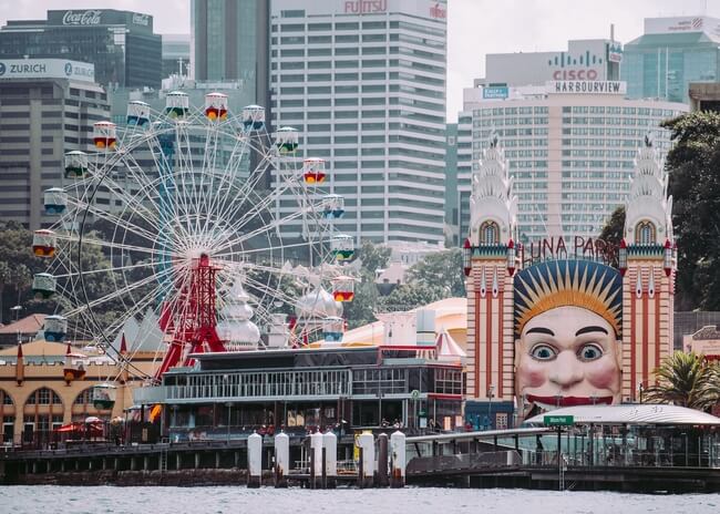 view of luna park from across sydney harbour