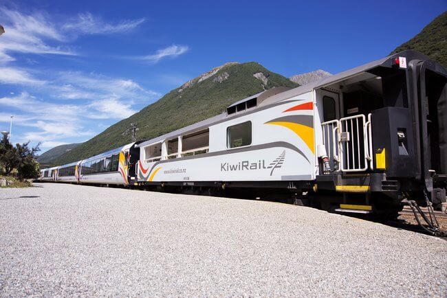 Tranz Alpine train carriages at Arthurs Pass