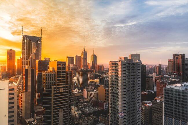 sunset in the city Melbourne Australia