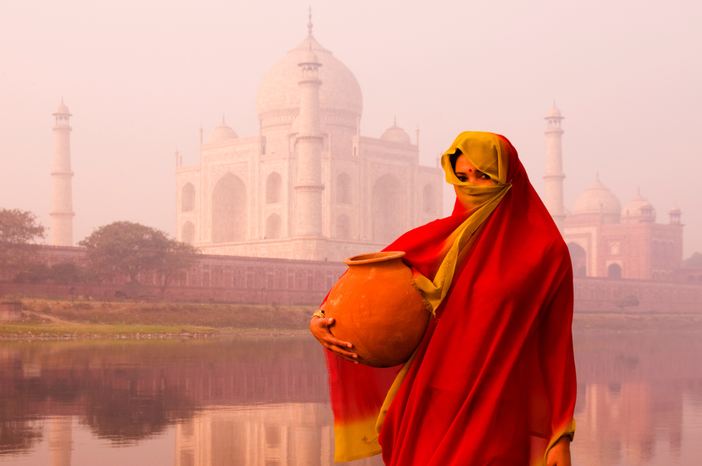 Indian Lady Taj Mahal Carrying Stoneware Pot