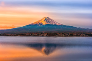 Famous Mount Fuji and Lake Shojiko in Japan