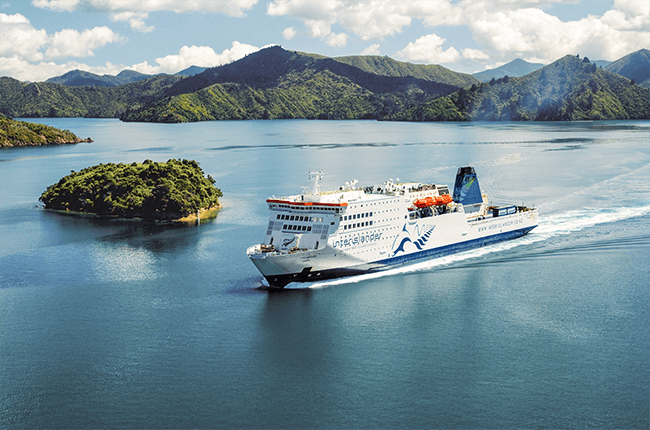 The large Interisland ferry travelling between the North and South islands of New Zealand