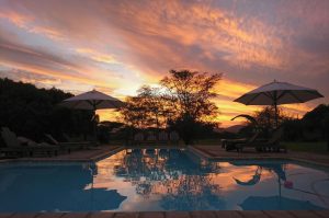 the pool at sunset at Bayala