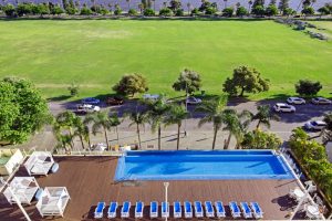 Views across pool at the Crowne Plaza