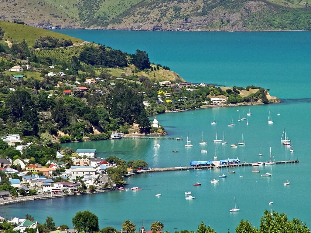 aerial view of Akaroa coastline