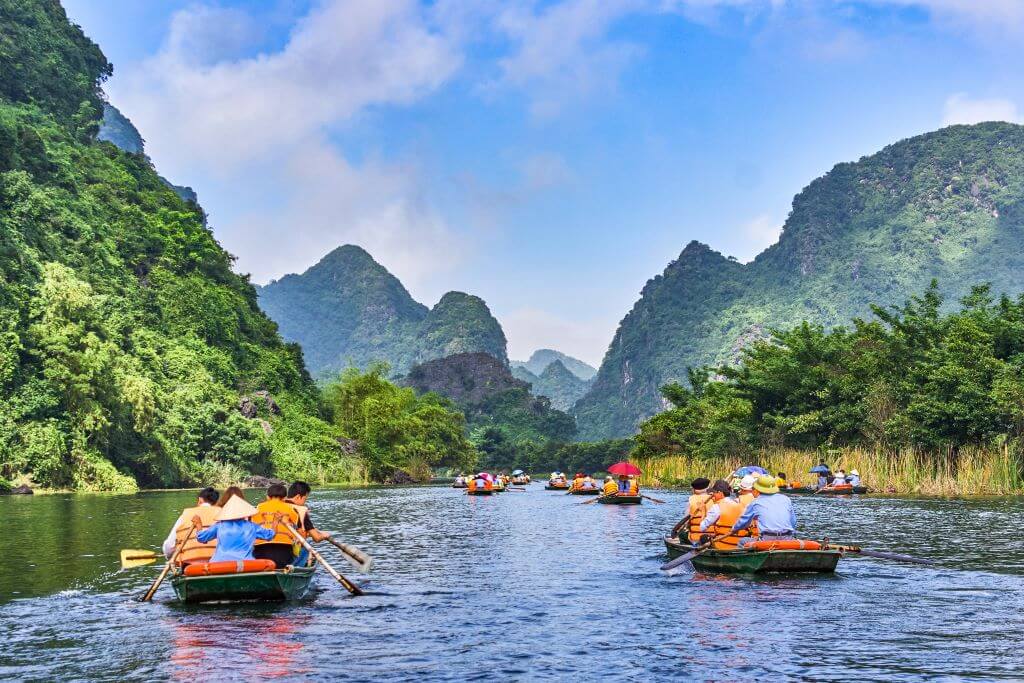Boats paddling on river to Ninh Binh