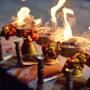 Flowers with fire for Aarti ceremony