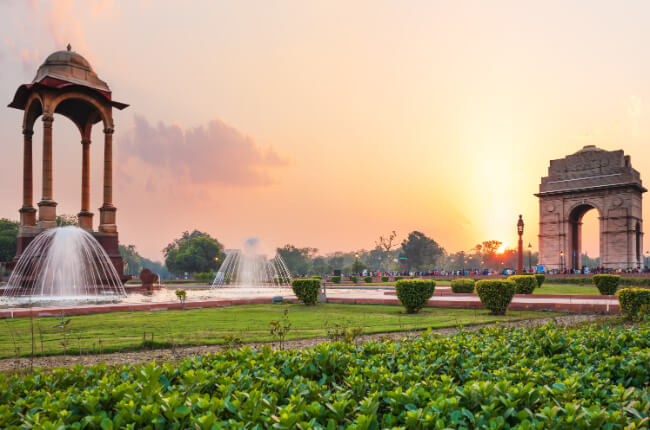 Garden with fountains at India Gate Delhi