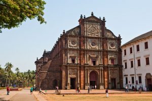 sunny exterior view of Bom Jesus Basilica Church in Goa India