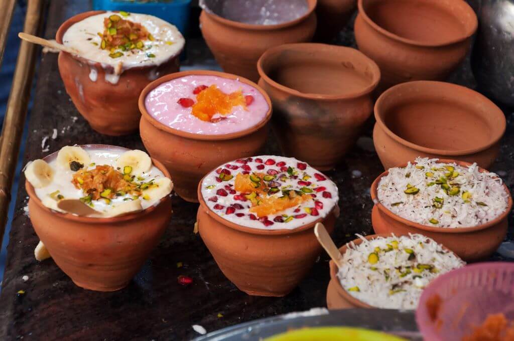 local delicacies in ceramic pots on Jaipur walking tour India