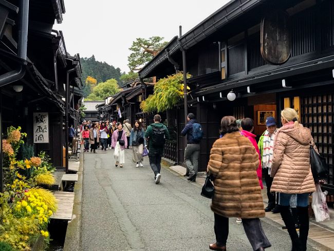 Street in Takayamas' ancient old town in the Gifu Prefecture Japan