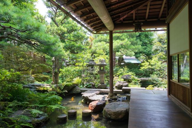 Garden in the Samurai House of the Nomura Clan, Kanazawa in the Ishikawa Prefecture, Japan