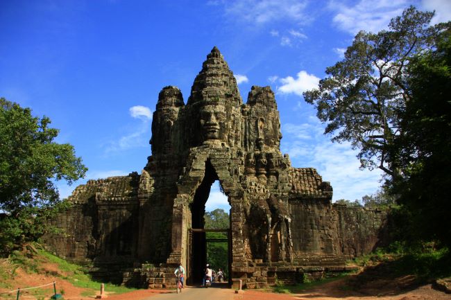 Entrance to Bayon Temple, also known as South Gate in the complex of Angkor Wat near Siem Reap, Cambodia