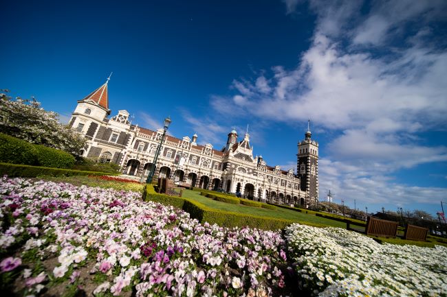 Dunedin railway station, with victorian era architecture