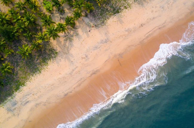 Aerial view of Marari Beach in Kerala, India
