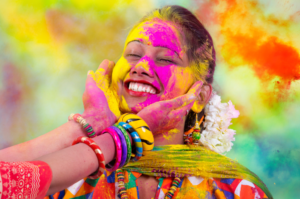 Indian Lady Festival Colourful Paint Happy Face