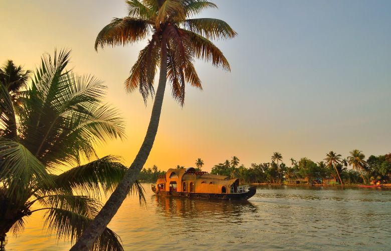 Traditional Houseboat on Keralan Backwaters Southern India