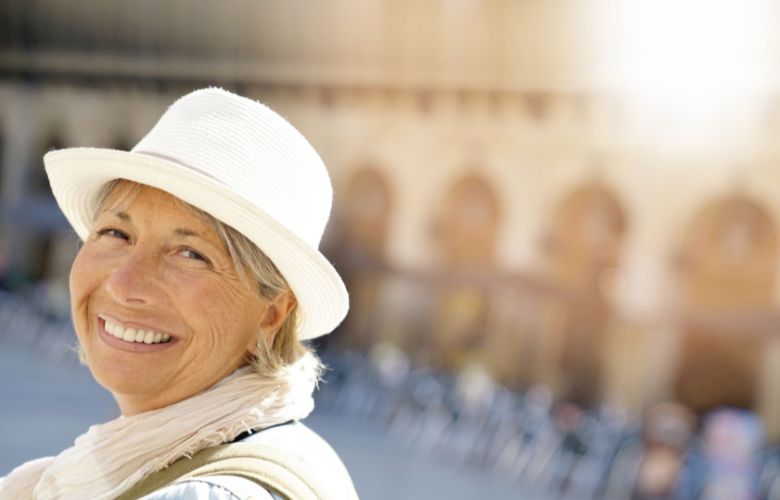 Smiling senior lady smiling at camera