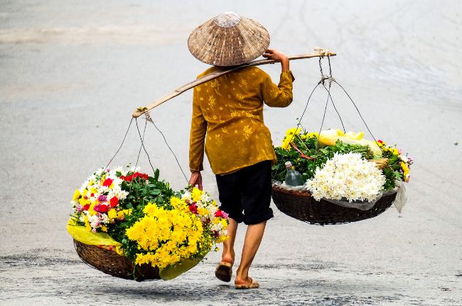 Vietnamese Florist vendor in Hanoi Vietnam
