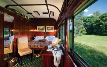 Inside on a deluxe cabin on Rovos Rail