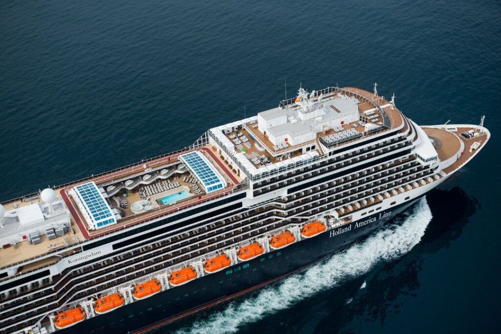 Koningsdam at sea aerial shot