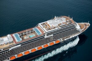 Koningsdam at sea aerial shot